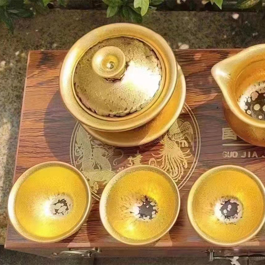 Master Collection---24k Gold jianzhan teacup Set（9 pieces）(M364)