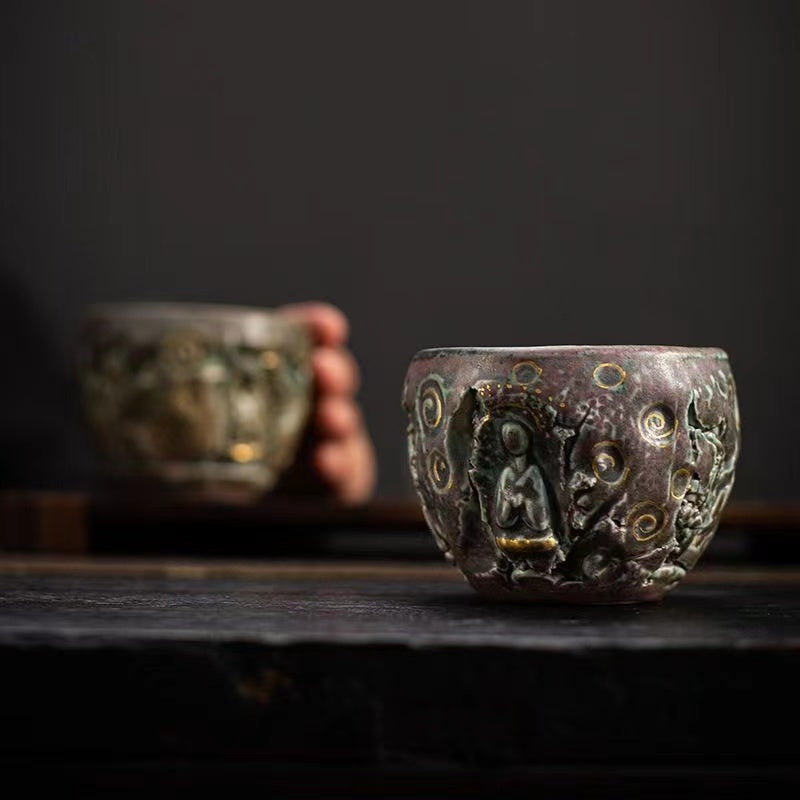 Original handmade patterns of rough pottery reliefs, limited edition Teacups