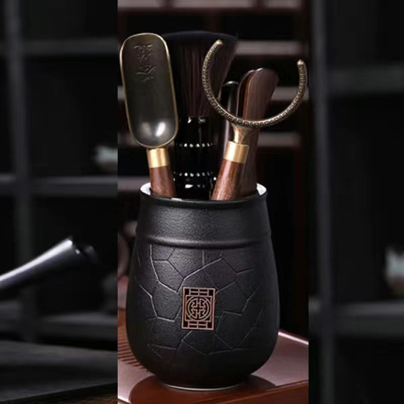 Tea ceremony six gentlemen combination suit ebony bucket, teaspoon, tea folder, tea tray accessories
