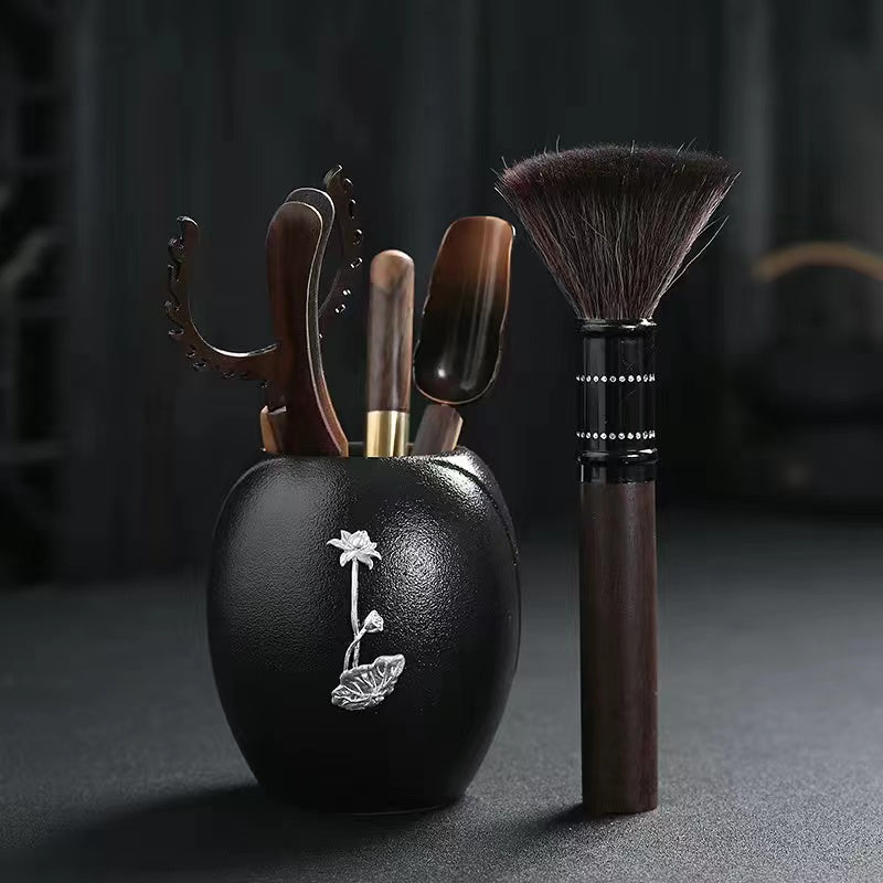 Tea ceremony six gentlemen combination suit ebony bucket, teaspoon, tea folder, tea tray accessories