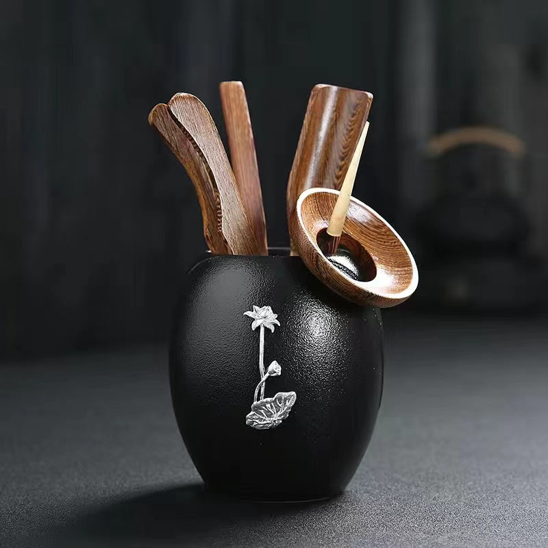 Tea ceremony six gentlemen combination suit ebony bucket, teaspoon, tea folder, tea tray accessories