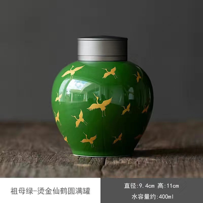 Grandmother green glaze crane Chinese style lifting pot