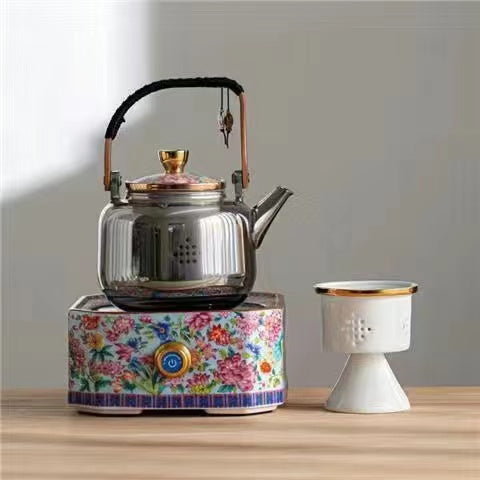 China-Chic Style Enamel Color TV Pottery Stove Household Ceramic Tea Set