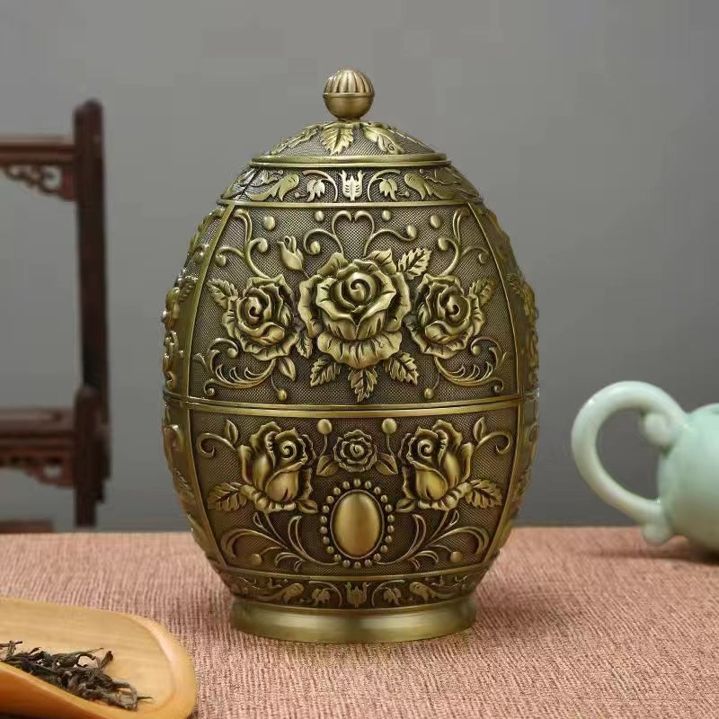 Metal antique rose Tea Jar