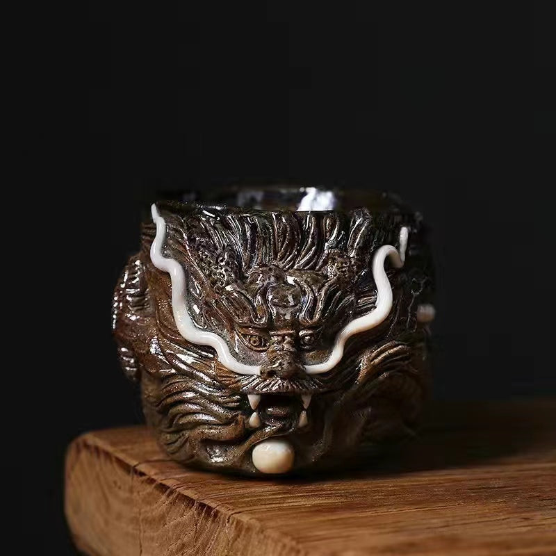 Master Collection----Shinoyaki Purely handmade hand-kneaded dragon rough Tea cup(M458)