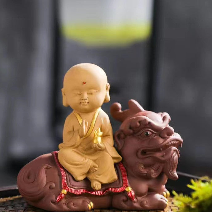 Three Saints Bodhisattva Purple Sand Guanyin Tea Pet Ornament