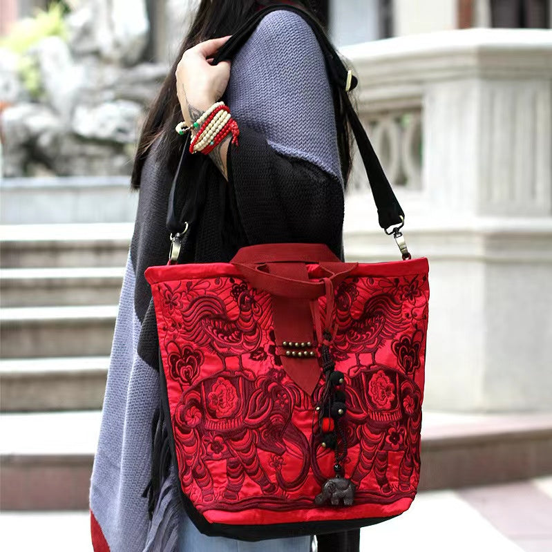 Ethnic style embroidered canvas handbag shoulder crossbody bag