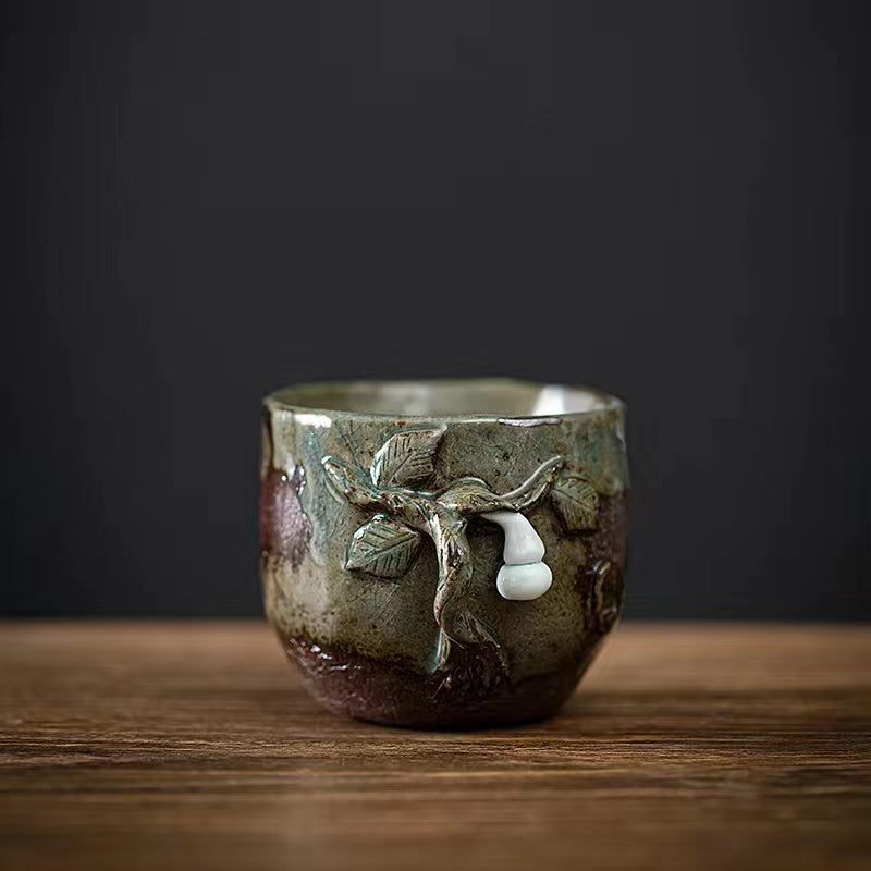 Vintage wooden hand-pressed floral tea cup