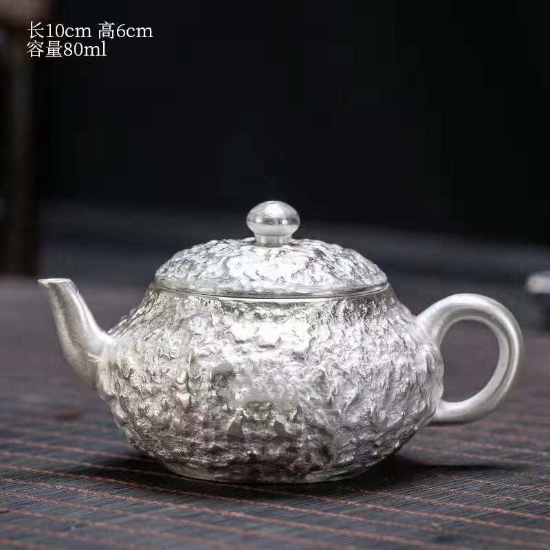 Master Collection------A high quality sterling silver stone pattern Teapot(M531)