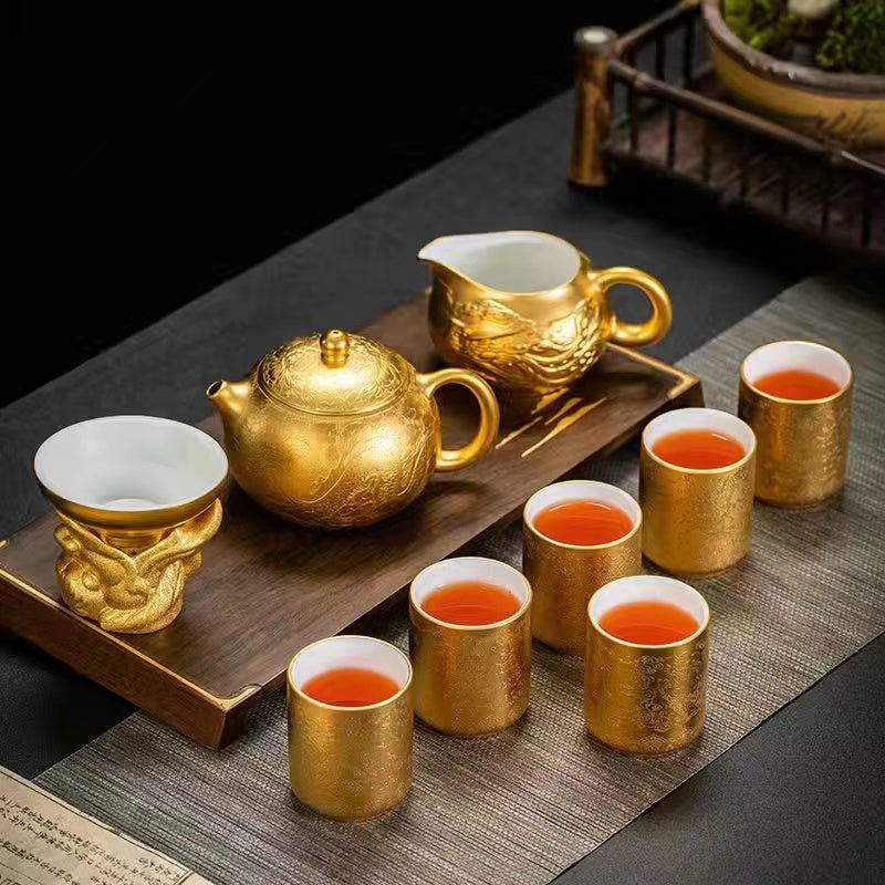 Master Collection------Golden Dragon Flying Gilt Tea Set Handmade Tea Cup(M534)