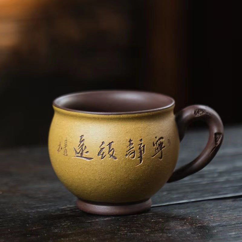 Yixing Purple Sand Cup Clay Painted Small Teacup with Handle