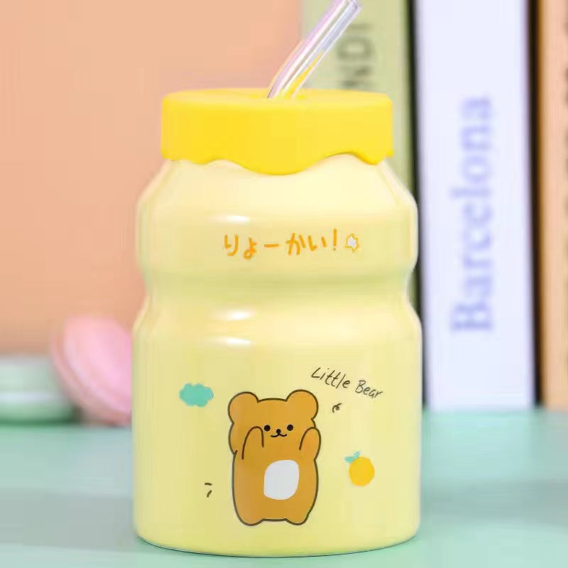 Ceramic mug with lid mug lovely water cup straw cup