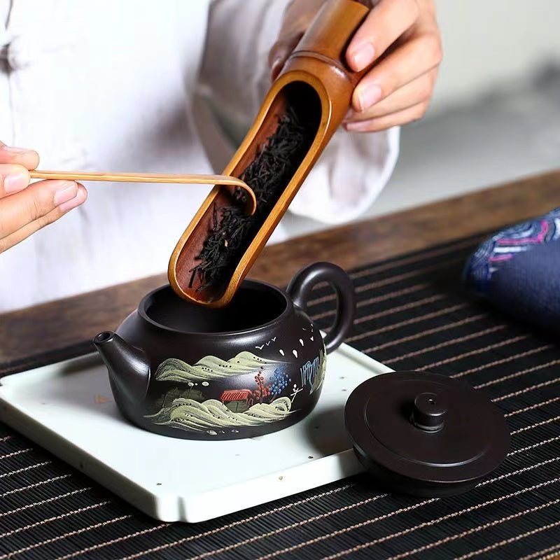 Yixing purple sand black clay material full handmade clay painting purple sand pot