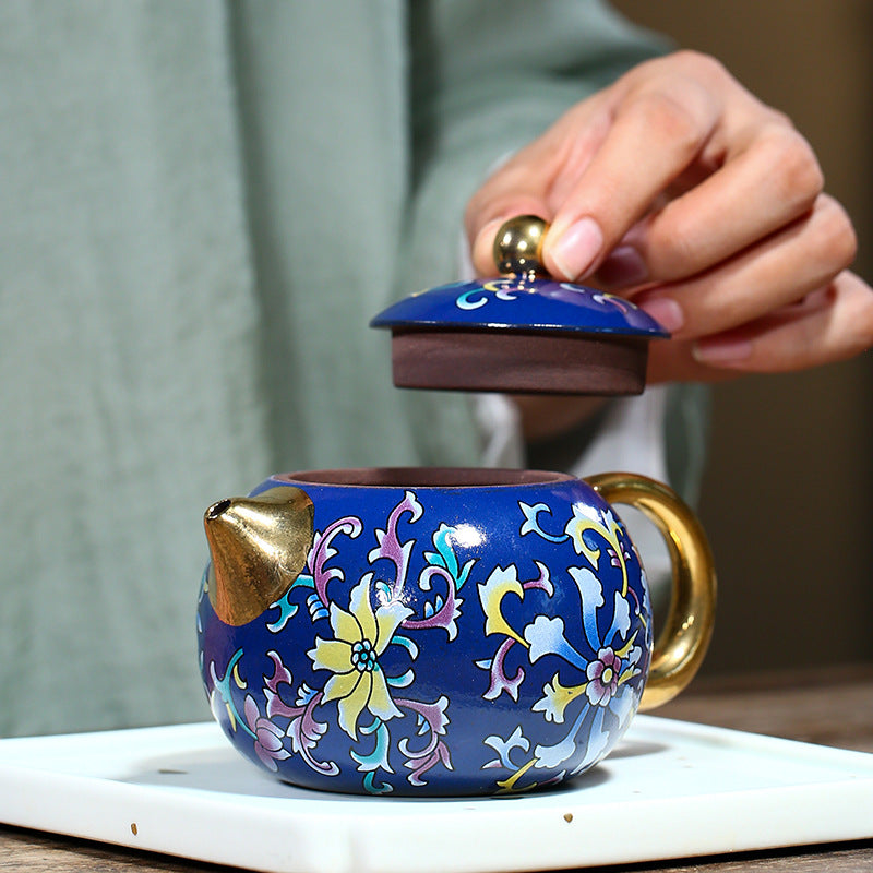 Purple clay enamel color Xishi teapot/teacup set