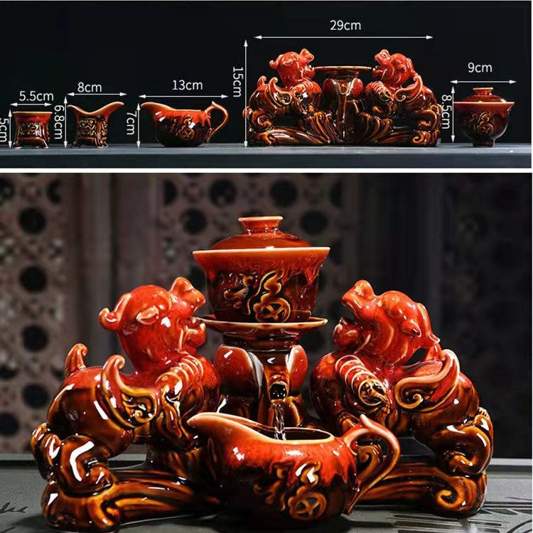 Kiln Double Pixiu Semi-Automatic Teapot/teacup Set