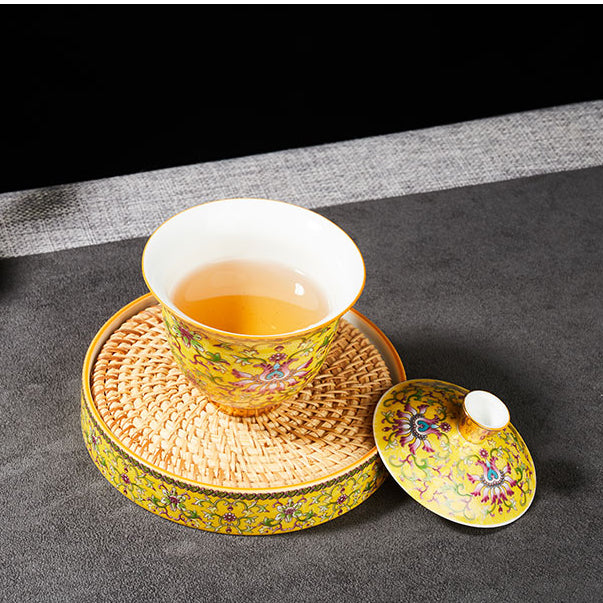 Enamel ceramic Gaiwan with pot holder teacup set
