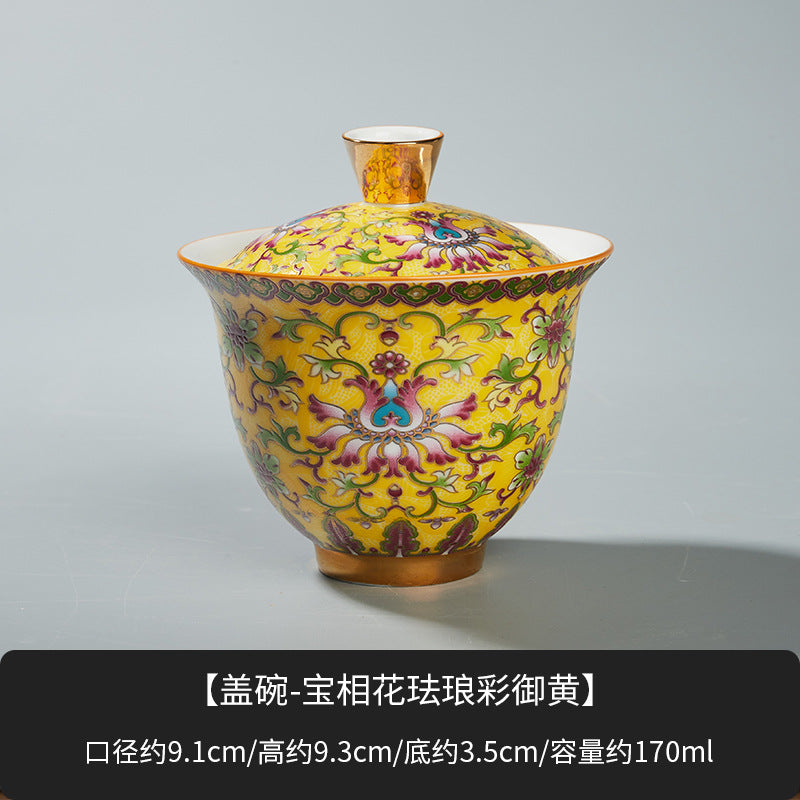 Enamel ceramic Gaiwan with pot holder teacup set
