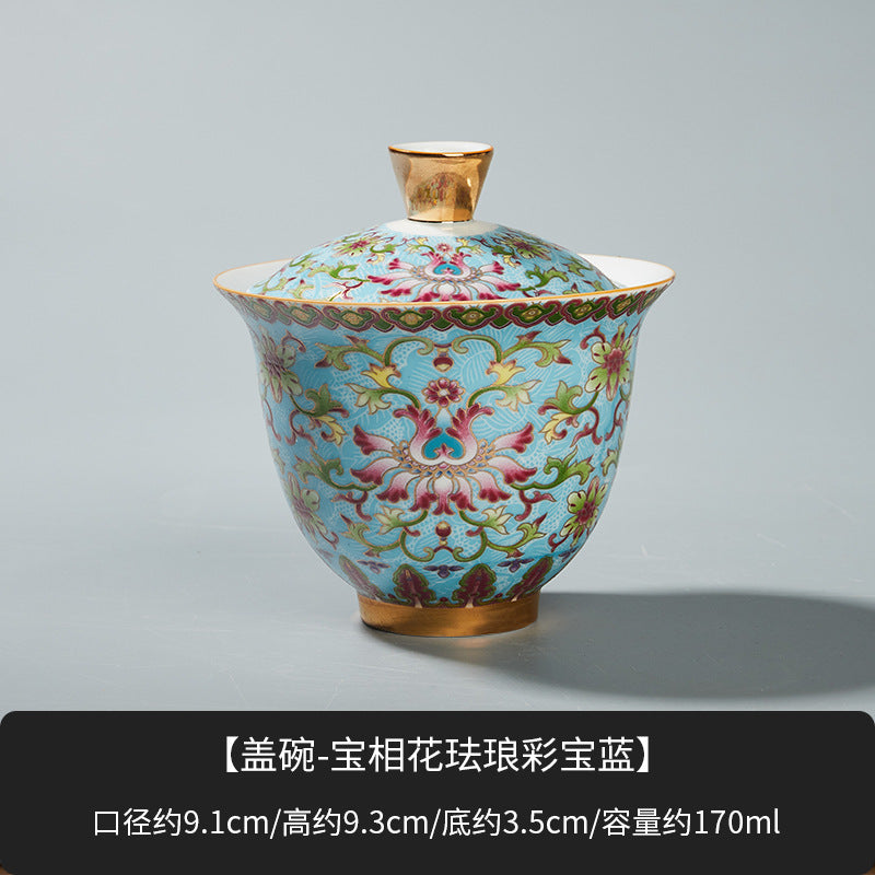 Enamel ceramic Gaiwan with pot holder teacup set