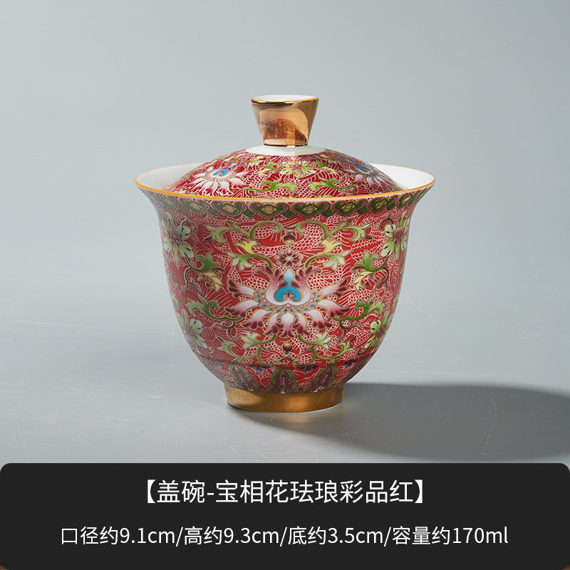 Enamel ceramic Gaiwan with pot holder teacup set