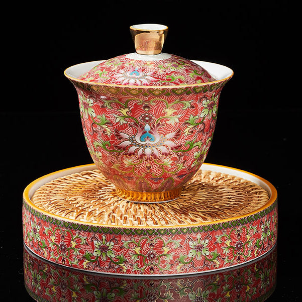 Enamel ceramic Gaiwan with pot holder teacup set